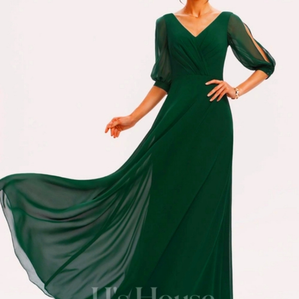 Formal A- Line Chiffon Dress Size 4 Hunter Green